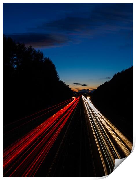 Motorway Light Trails. Print by Tommy Dickson