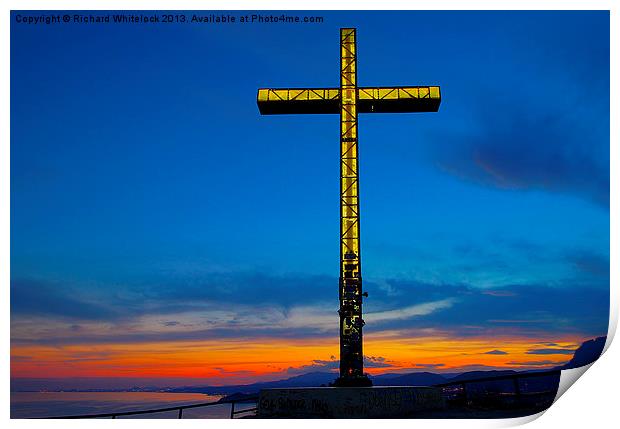 Cross overlooking Benidorm spain Print by Richard Whitelock