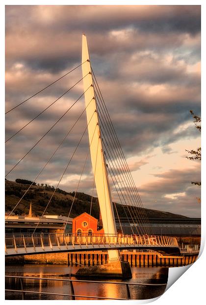 Swansea Sail Bridge late evening Print by Paul Nicholas