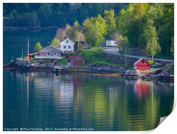 Olden in Norway on the Innvikfjorden Print by Paul Nicholas