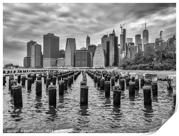 Manhattan from Brooklyn Bridge Park Print by Paul Nicholas