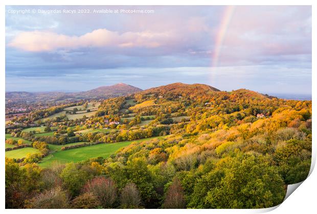 Autumnal Malvern Hills  Sunset and Rainbow Print by Daugirdas Racys