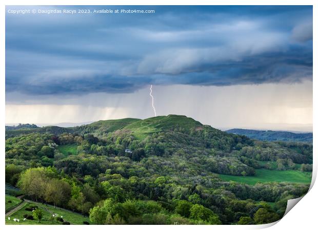 Lightning storm at Malvern Hills Print by Daugirdas Racys