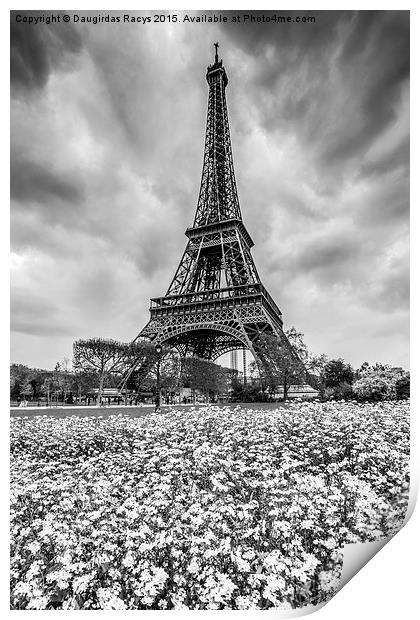 Stormy Eiffel Tower, Paris (black and white) Print by Daugirdas Racys