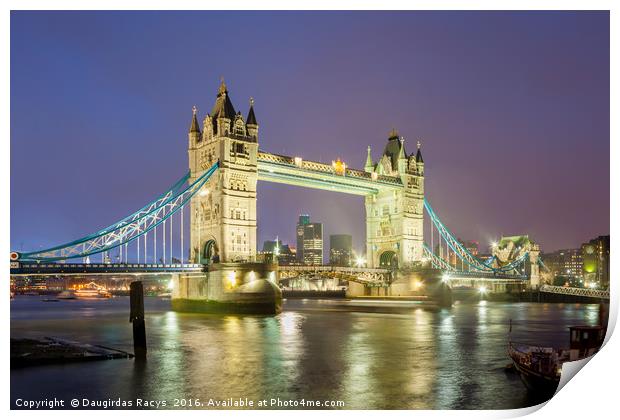 Tower Bridge, London on a rainy evening Print by Daugirdas Racys