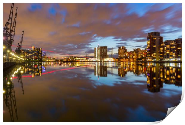 London Royal Victoria docks reflections at dusk Print by Daugirdas Racys