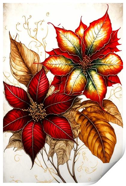 Red and Gold Poinsettias 01 Print by Amanda Moore