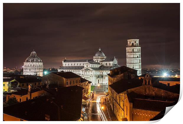 Leaning Tower of Pisa at night Print by Terry Rickeard
