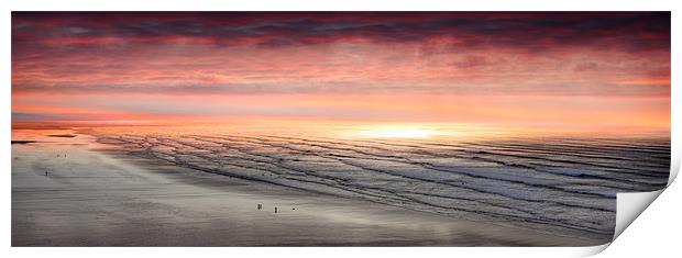 Red Sky over Saunton Sands Devon Print by Mike Gorton