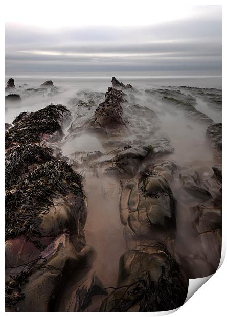 Misty Rocks on Sandymouth Print by Mike Gorton