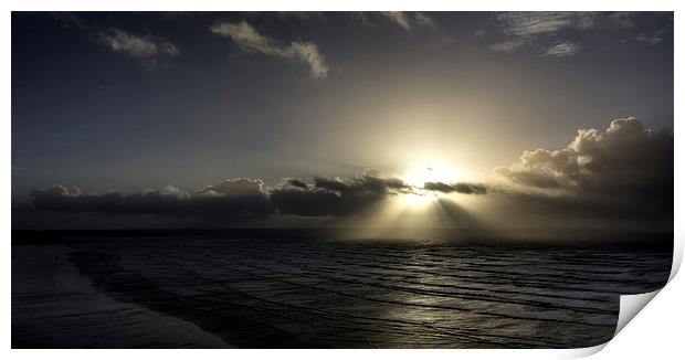 Sun Rays over Saunton Sands Print by Mike Gorton