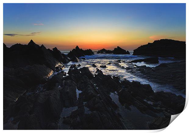 Sunset Over Hartland Quay Print by Mike Gorton
