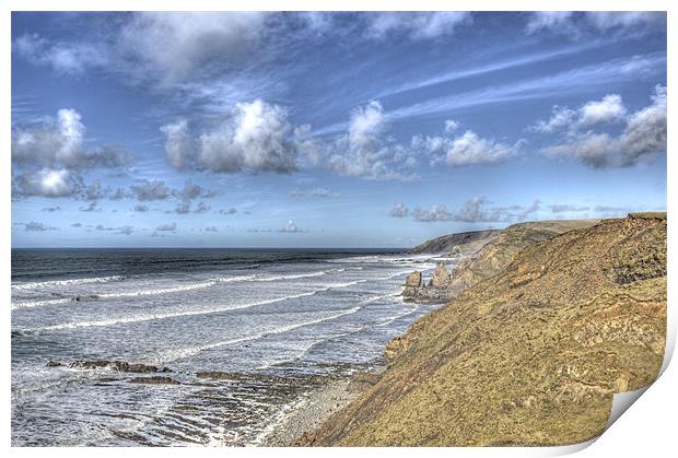 Big Waves At Sandymouth  Cornwall Print by Mike Gorton