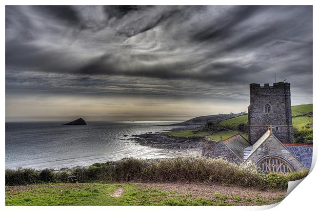 Rain Clouds over The Mewstone Print by Mike Gorton