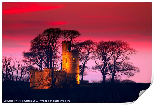 Sunset over Tawstock Castle in Barnstaple Print by Mike Gorton