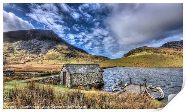 Llyn y Dywarchen Boat House north Wales  Print by Darren Wilkes