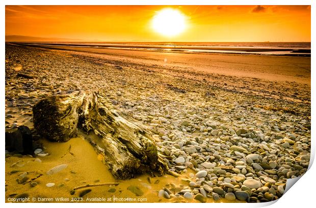 Drift Wood Kinmel Bay Beach Sunset Print by Darren Wilkes