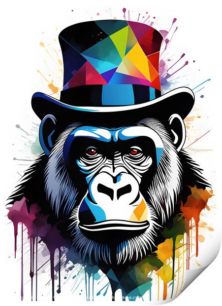 Abstract Gorilla With Top Hat Print by Darren Wilkes