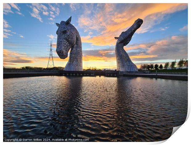 The kelpies at sunset  Print by Darren Wilkes