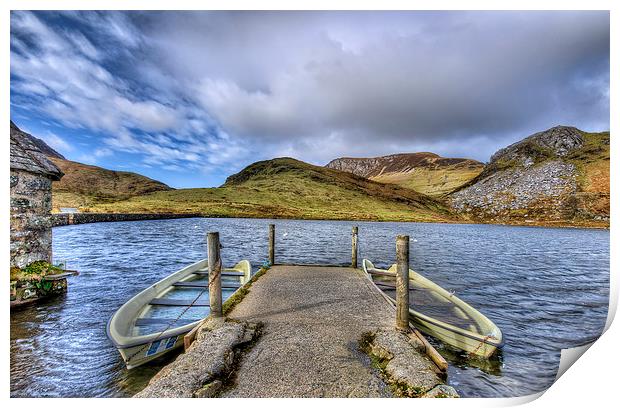 Llyn y Dywarchen Boat Snowdonia Wales Print by Darren Wilkes