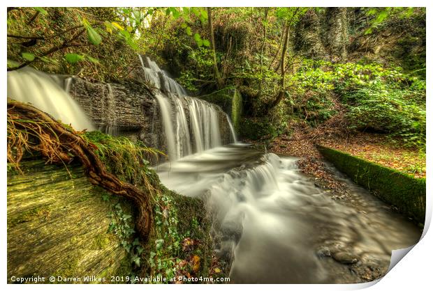 Coed y Brain waterfall  Snowdonia Wales Print by Darren Wilkes