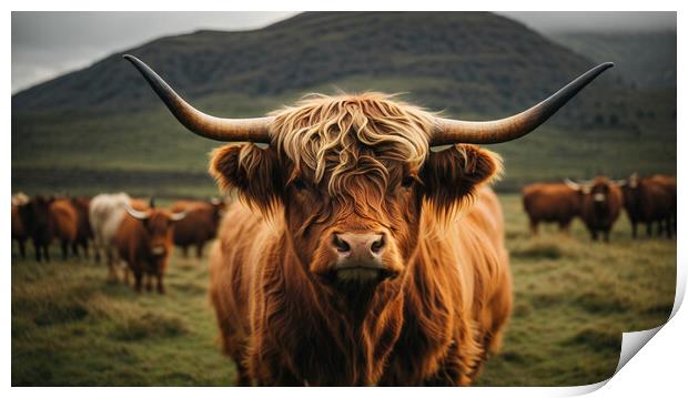 Close-up of a highland cow standing above the gras Print by Guido Parmiggiani