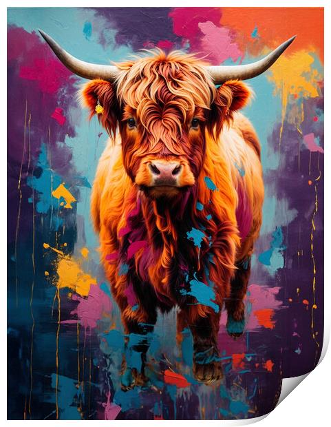 Colorful and artistic portrait of a Highland cow.  Print by Guido Parmiggiani