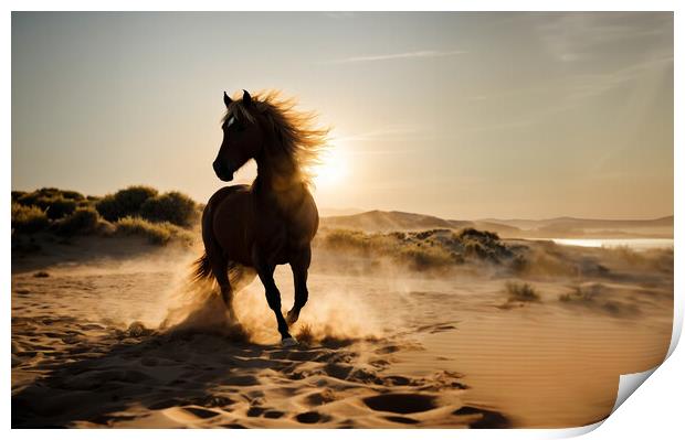 The imposing brown stallion trots majestically on  Print by Guido Parmiggiani