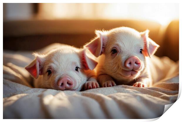 Two adorable pigs puppies Print by Guido Parmiggiani