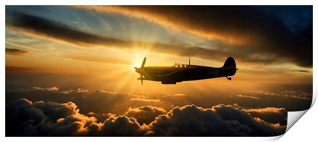 Evening at dusk: Spitfire in free Evening at dusk: Spitfire in free flight Print by Guido Parmiggiani