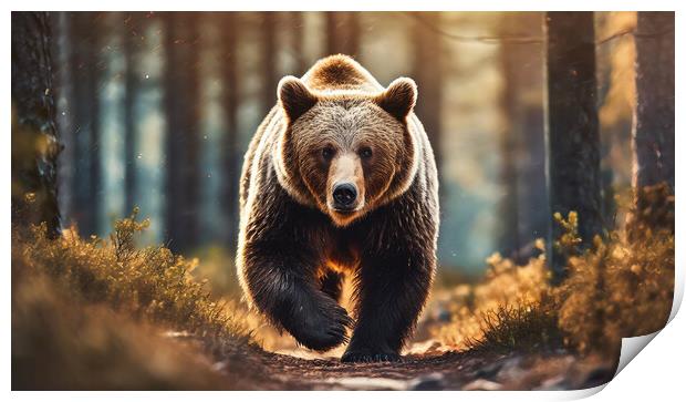 A large brown bear walking across a dirt road Print by Guido Parmiggiani