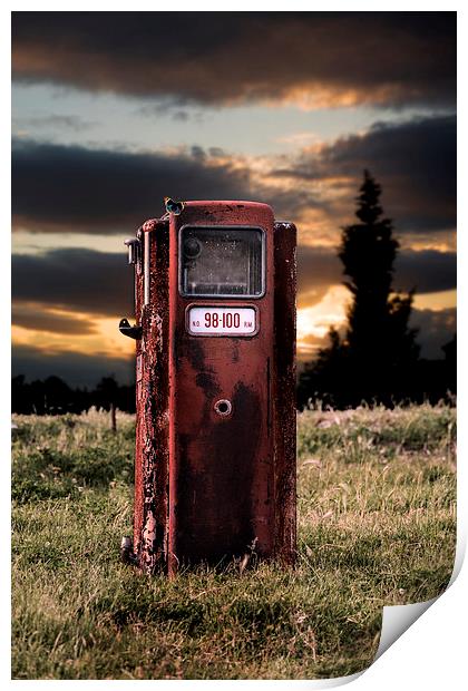 The butterfly, and the old petrol pump Print by Guido Parmiggiani