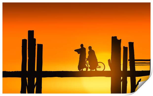 U Bein bridge and people at sunset Print by Guido Parmiggiani