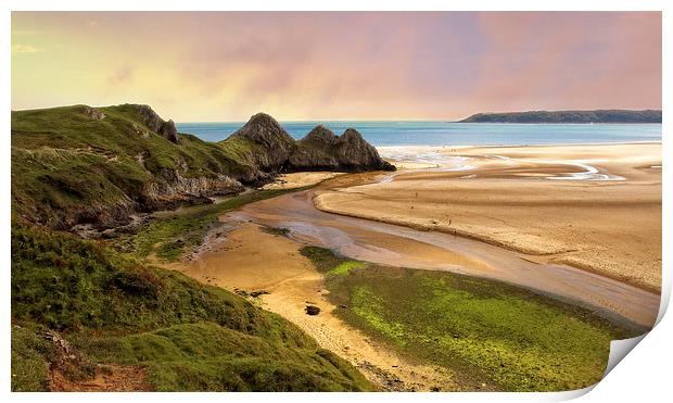 Three Cliffs Bay Print by Ceri Jones