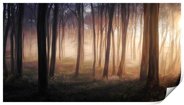 Misty Winter Woods Print by Ceri Jones