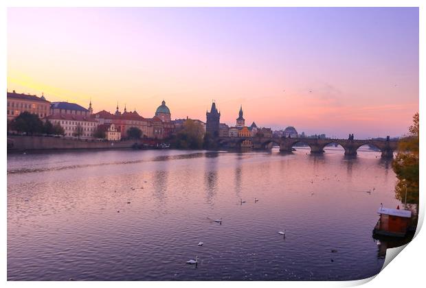 Dawn over Charles Bridge, Prague Print by Ceri Jones