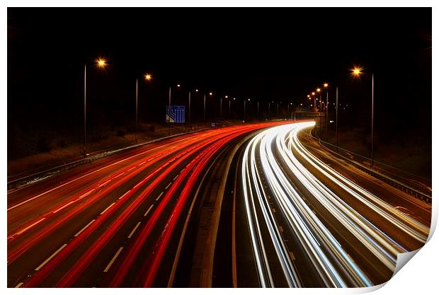 light trails m1 motorway nottinghamshire Print by mark lindsay