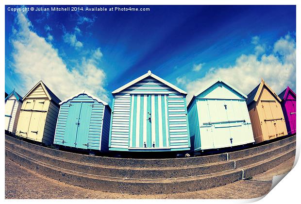 Felixstowe Beach huts Print by Julian Mitchell