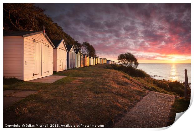 Beach Huts at Sunrise Print by Julian Mitchell