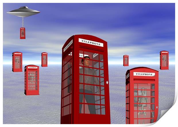 Alien London Phone Box Abduction Print by Matthew Lacey