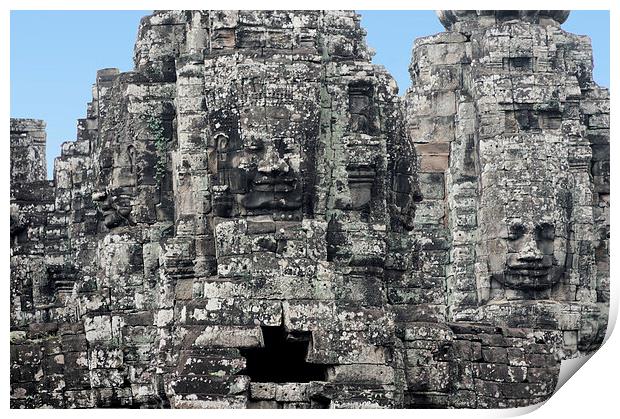 Stone Faces, Bayon Temple, Cambodia Print by Geoffrey Higges