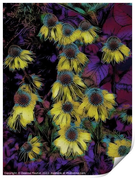 Surreal Yellow Coneflowers Print by Deanne Flouton