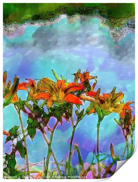 Scarlet Lilies Dancing in the Wind Print by Deanne Flouton