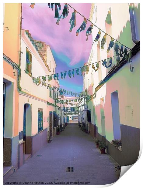  Surreal Village Street in Menorca Print by Deanne Flouton