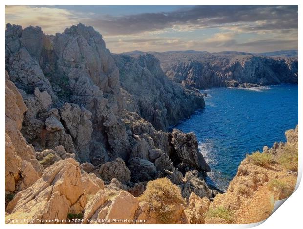 Jagged Cliffs at Fornells Shoreline Menorca Print by Deanne Flouton