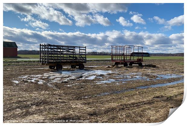  Hay Wagons in Winter Print by Deanne Flouton