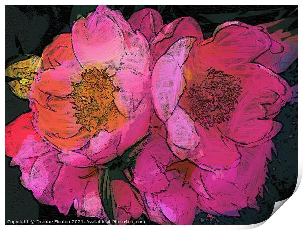 Blossoming Peonies with Artistic Expression Print by Deanne Flouton