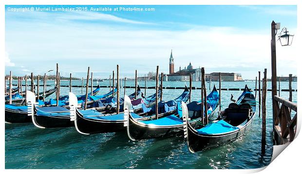  Gondolas in Venice Print by Muriel Lambolez