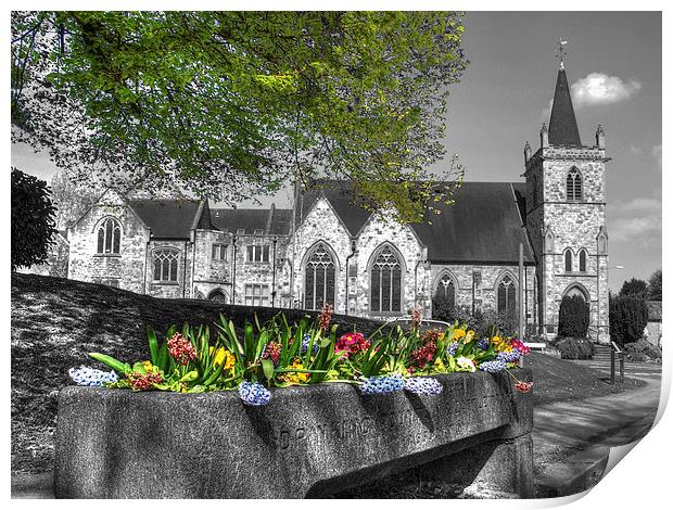 Flowers outside Church Print by Andy Huntley