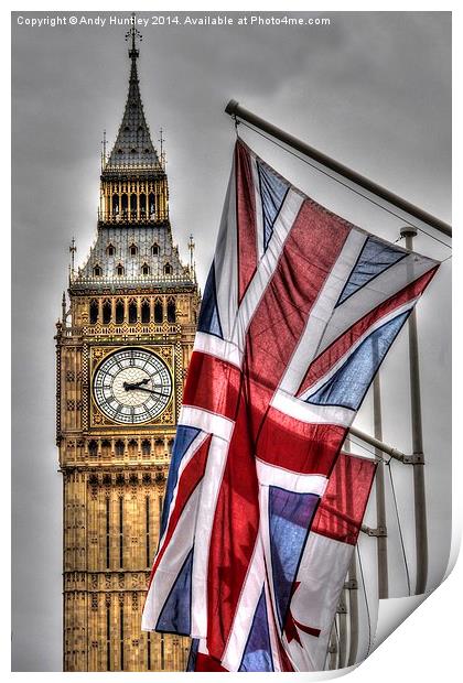 Big Ben & Flag Print by Andy Huntley